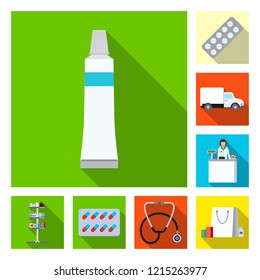 Vector illustration of pharmacy and hospital symbol. Collection of pharmacy and business vector icon for stock.