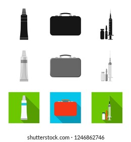 Vector illustration of pharmacy and hospital symbol. Set of pharmacy and business stock symbol for web.