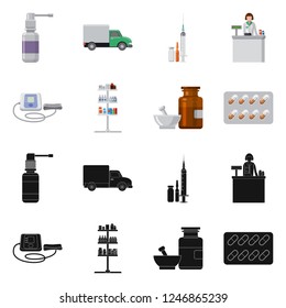 Vector illustration of pharmacy and hospital symbol. Collection of pharmacy and business stock symbol for web.