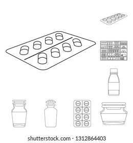 Vector illustration of pharmacy and pharmaceutical icon. Set of pharmacy and health stock vector illustration.