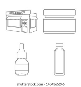 Vector illustration of pharmacy and pharmaceutical icon. Collection of pharmacy and health vector icon for stock.