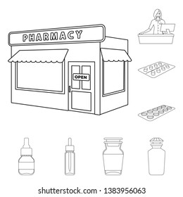 Vector illustration of pharmacy and pharmaceutical logo. Collection of pharmacy and health vector icon for stock.