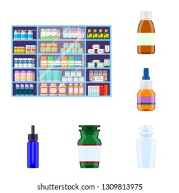 Vector illustration of pharmacy and pharmaceutical sign. Set of pharmacy and health stock symbol for web.