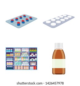 Vector illustration of pharmacy and pharmaceutical sign. Collection of pharmacy and health stock vector illustration.