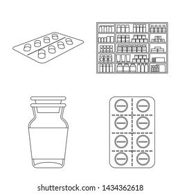 Vector illustration of pharmacy and pharmaceutical sign. Set of pharmacy and health stock symbol for web.