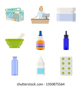 Vector illustration of pharmacy and pharmaceutical symbol. Set of pharmacy and health stock symbol for web.