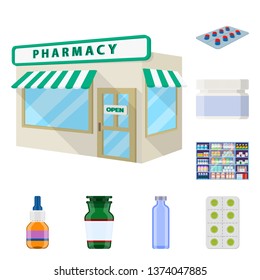 Vector illustration of pharmacy and pharmaceutical symbol. Collection of pharmacy and health vector icon for stock.