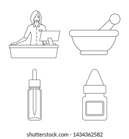 Vector illustration of pharmacy and pharmaceutical symbol. Set of pharmacy and health vector icon for stock.
