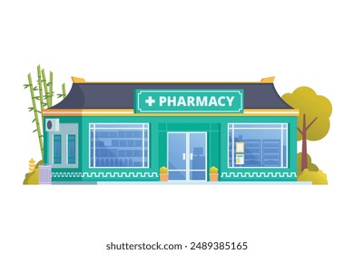 Vector illustration of pharmacy store building, drugs shop flat design style