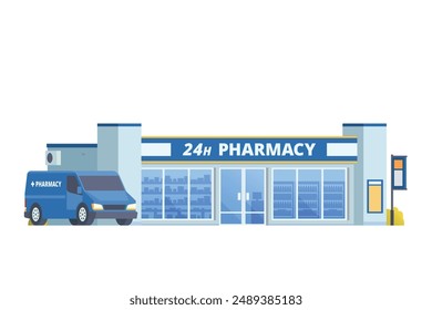 Vector illustration of pharmacy store building, drugs shop flat design style