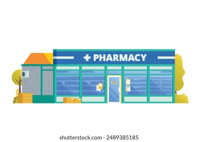 Vektorillustration des Apothekenladengebäudes, Drogerieshop Flat Design Stil