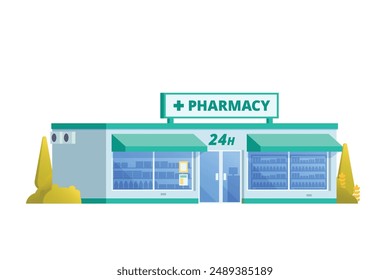 Vector illustration of pharmacy store building, drugs shop flat design style