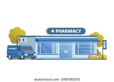 Vector illustration of pharmacy store building, drugs shop flat design style
