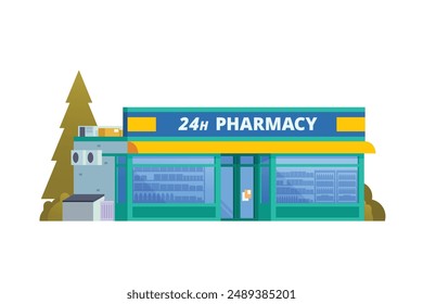 Vector illustration of pharmacy store building, drugs shop flat design style