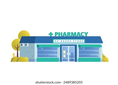 Vector illustration of pharmacy store building, drugs shop flat design style