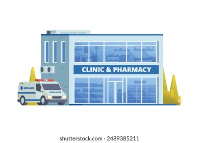 Vector illustration of pharmacy store building, drugs shop flat design style