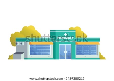 Vector illustration of pharmacy store building, drugs shop flat design style