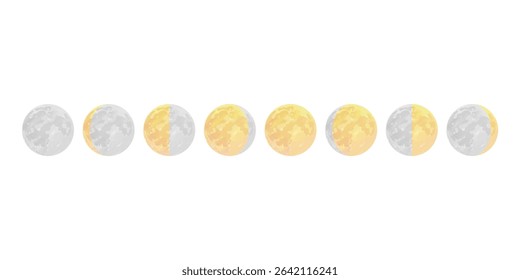Vector illustration of phases of the moon. Lunar cycle on white background.	
