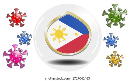 Vector and illustration, Philippines flags and shield, with Corona virus.
