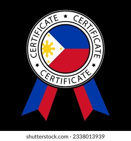 Vector illustration of Philippines ribbon certificate on black background.