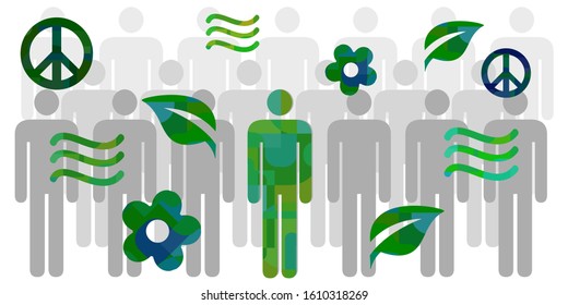 vector illustration phlegmatic temperament type people with green leaves and serenity calm and peaceful symbols