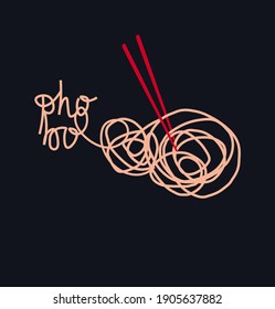 vector illustration. pho bo logo. pan-asian cuisine clipart. vietnamese soup logotype. Asian restaurant, cafe, diner menu, signboard, advertising