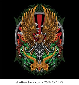 vector illustration of phoenix bird with floral ornament background