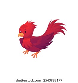 Vector illustration of phoenix bird isolated on white background. Fantasy character with red feathers in cartoon flat style. Mythological magic bird. Cute icon for design.