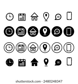 Vector illustration of phone, calendar, house, clock and gps icons 