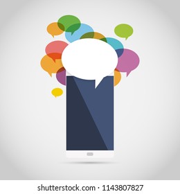 Vector illustration of phone with colorful talk bubble copyspace.