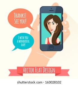 Vector Illustration of Phone conversation. Flat style