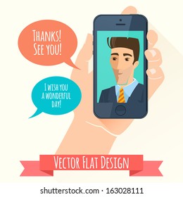 Vector Illustration of Phone conversation. Flat style