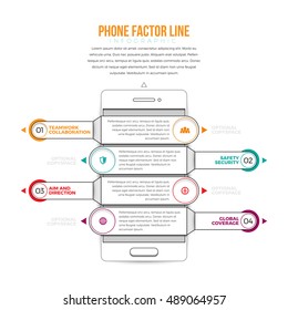 Vector illustration of phone factor line infographic design element.