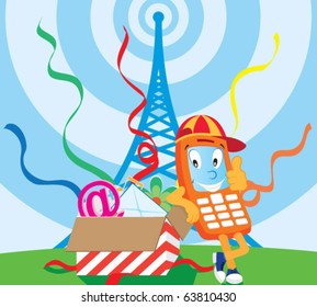 Vector illustration of the phone with gifts