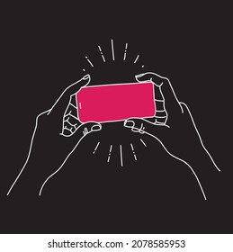 ilustración vectorial de un teléfono en las manos. aislado en el fondo de bla.