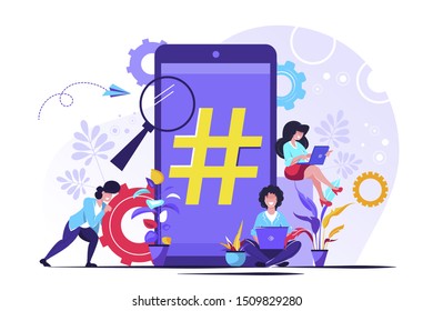 Vector Illustration, Phone With Hashtag Sign, People And Social Networks.