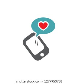 Vector illustration phone, heart and icon of the message. Set of vector symbols. Long-awaited love message. Flat design Monochrome