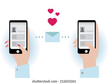 Vector illustration of a phone love message