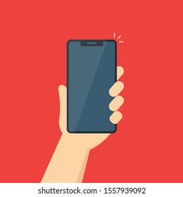 vector illustration of a phone in a man's hand. isolated on white background.10 eps. - Shutterstock ID 1557939092