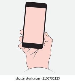 vector illustration of a phone in a man's hand. isolated on grey background.