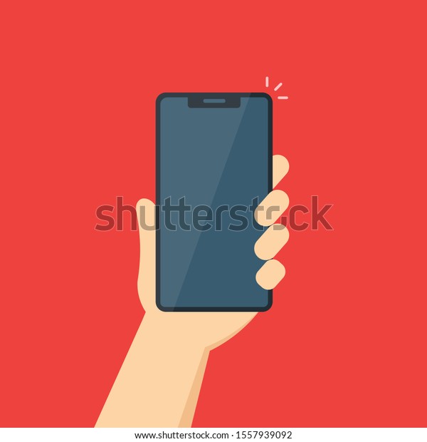 vector illustration of a phone in a\
man\'s hand. isolated on white background.10\
eps.