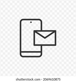 Vector illustration of phone message icon in dark color and transparent background(png).