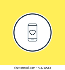 Vector Illustration Of Phone Outline. Beautiful Love Element Also Can Be Used As Smartphone  Element.
