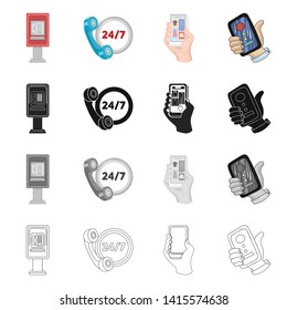 Vector illustration of phone and screen icon. Set of phone and cellphone stock symbol for web.