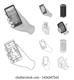 Vector illustration of phone and screen icon. Set of phone and cellphone stock vector illustration.
