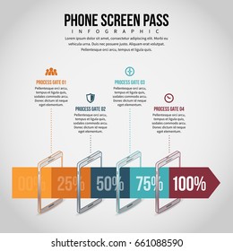 Vector illustration of phone screen pass infographic design element.