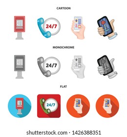 Vector illustration of phone and screen sign. Collection of phone and cellphone stock vector illustration.