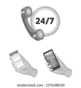 Vector illustration of phone and screen symbol. Set of phone and cellphone stock vector illustration.