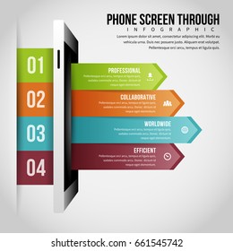 Vector Illustration Of Phone Screen Through Infographic Design Element.