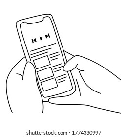 Vector illustration of phone signed to play in the hands of a man. Isolated on white background